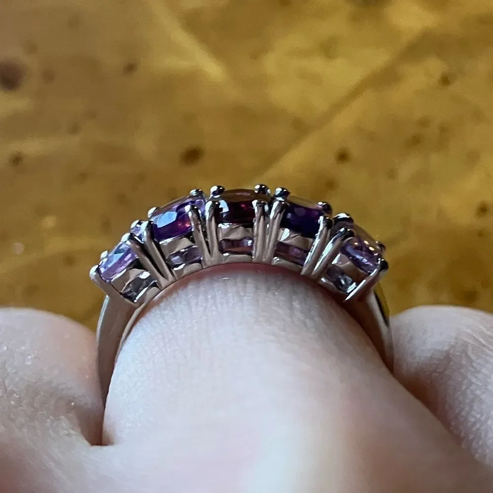 Natural Garnet Amethyst Sterling Silver Ring Size 5.75